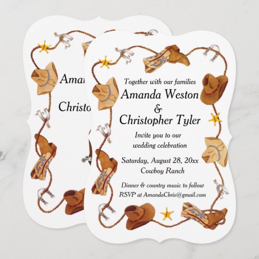 Uitnodigingen voor bruiloft van Cowboy (Voorkant / Achterkant)