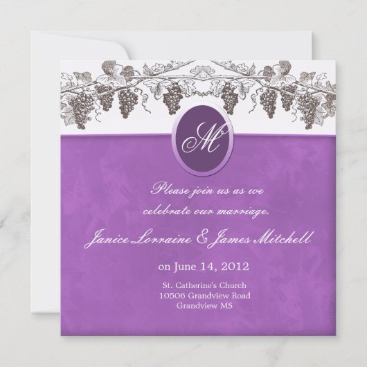 Uitnodigingen voor bruiloft van druiven van Monogr (Voorkant)