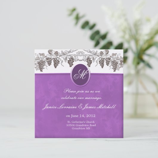 Uitnodigingen voor bruiloft van druiven van Monogr (Staand voorkant)