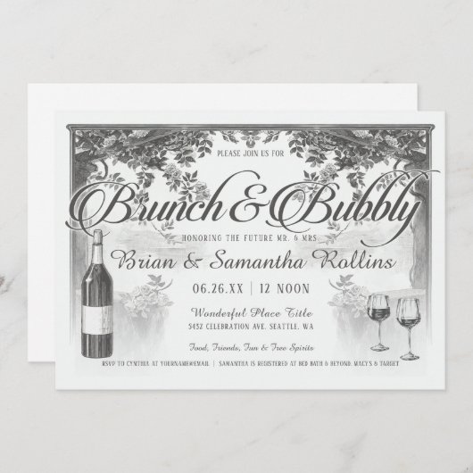 Uitnodigingen voor Brunch en Bubble | Koelschoenen (Voorkant / Achterkant)