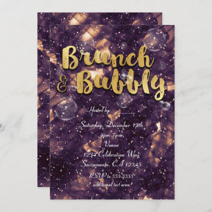 Uitnodigingen voor Brunch en Bubble Paarse Gold Gl