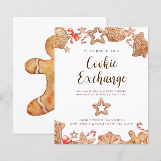 Uitnodigingen voor budgetcookie-uitwisseling kerst (Voorkant / Achterkant)