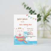 Uitnodigingen voor Cat mermaid-verjaardagsfeestjes (Staand voorkant)