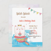 Uitnodigingen voor Cat mermaid-verjaardagsfeestjes (Voorkant / Achterkant)