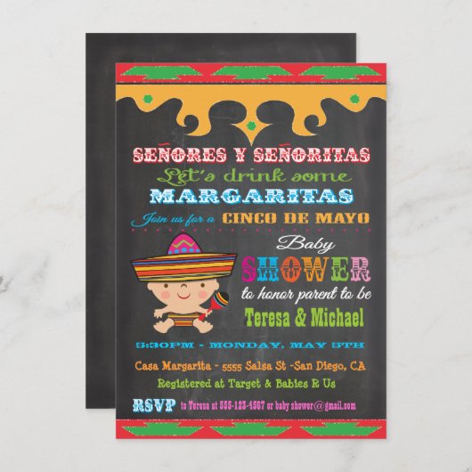 Uitnodigingen voor Chalkboard Cinco de Mayo Baby S (Voorkant / Achterkant)