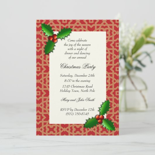 Uitnodigingen voor Christmas Holly Holiday Party (Staand voorkant)
