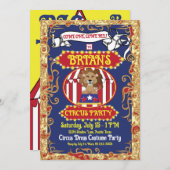 Uitnodigingen voor circus themafeest (Voorkant / Achterkant)