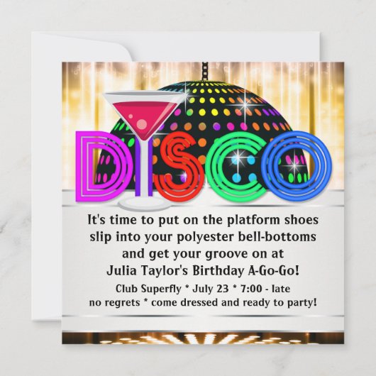 Uitnodigingen voor cocktaildisco-dansfeesten (Achterkant)