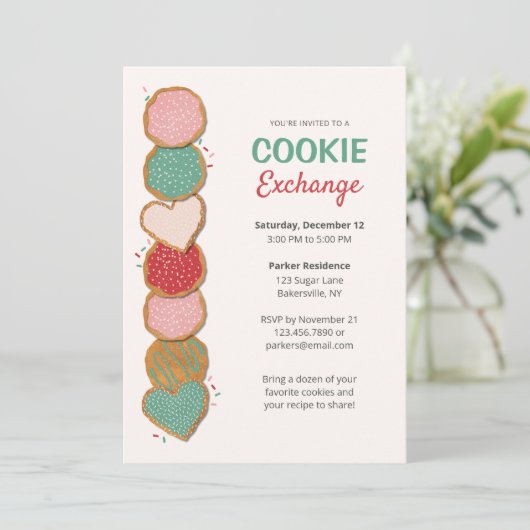 Uitnodigingen voor Cookie-uitwisselingsfeestje (Staand voorkant)