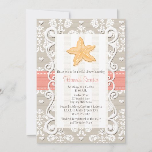 Uitnodigingen voor Coral Starfish Bridal Shower (Voorkant)