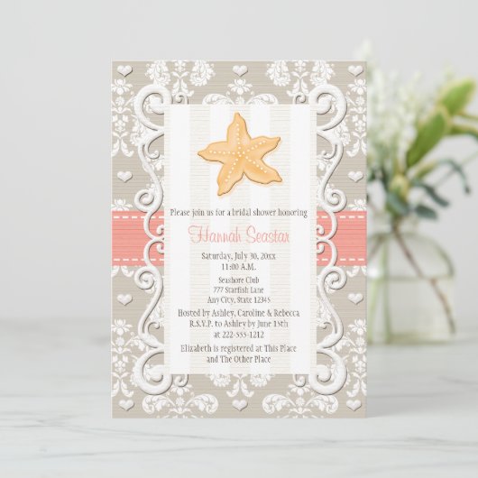 Uitnodigingen voor Coral Starfish Bridal Shower (Staand voorkant)