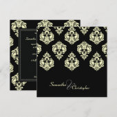 Uitnodigingen voor crème-Damask/zwarte bruiloft (Voorkant / Achterkant)