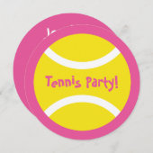 Uitnodigingen voor cute round meisjes tennis Birth (Voorkant / Achterkant)