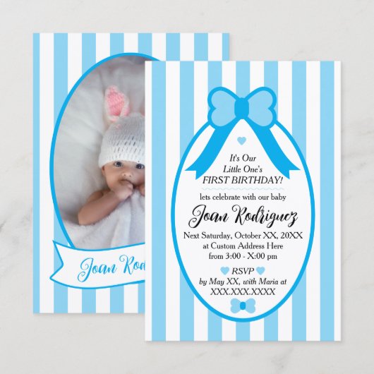 Uitnodigingen voor de 1e verjaardag met Little One (Voorkant / Achterkant)