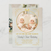 uitnodigingen voor de 1e verjaardag van een tweeli (Voorkant / Achterkant)