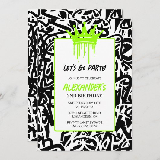 Uitnodigingen voor de 2e verjaardag Boy Party Graf (Voorkant / Achterkant)