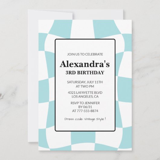 Uitnodigingen voor de 3e verjaardag Retro Checkere (Voorkant)