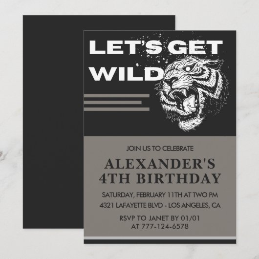 Uitnodigingen voor de 4e verjaardag Boy Party Let' (Voorkant / Achterkant)