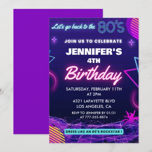 Uitnodigingen voor de 4e verjaardag Terug naar de (Voorkant / Achterkant)