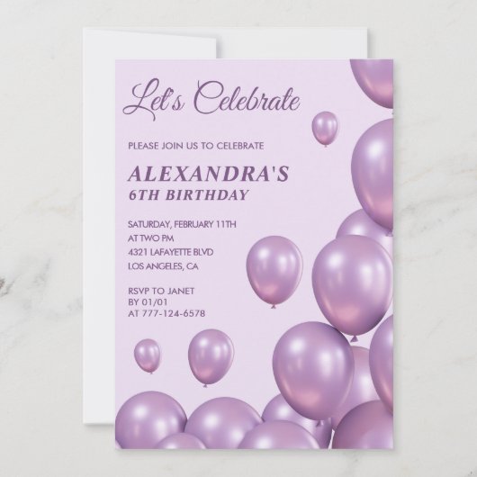 Uitnodigingen voor de 6e verjaardag Balloons Chic  (Voorkant)