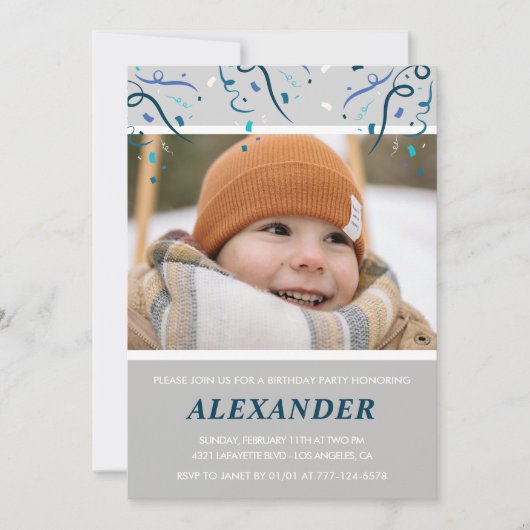 Uitnodigingen voor de 6e verjaardag Boy Confetti P (Voorkant)