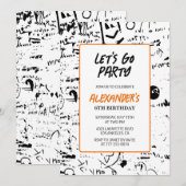 Uitnodigingen voor de 6e verjaardag Boy Graffiti P (Voorkant / Achterkant)