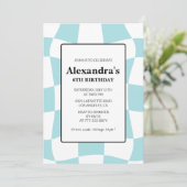 Uitnodigingen voor de 6e verjaardag Retro Checkere (Staand voorkant)