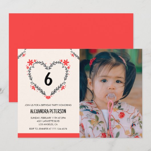Uitnodigingen voor de 6e verjaardag voor haar Bloe (Voorkant / Achterkant)