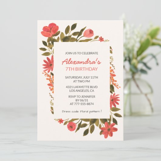 Uitnodigingen voor de 7e verjaardag Floral Boho El (Staand voorkant)