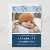 Uitnodigingen voor de 7e verjaardag Foto Navy Blue (Voorkant)