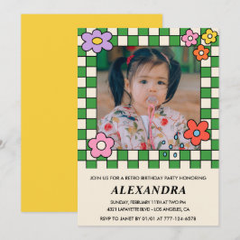 Uitnodigingen voor de 7e verjaardag Retro Groovy F