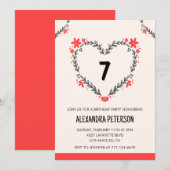 Uitnodigingen voor de 7e verjaardag voor haar bloe (Voorkant / Achterkant)