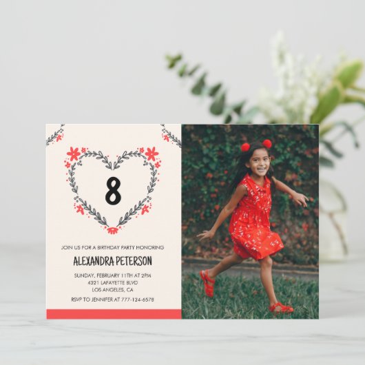 Uitnodigingen voor de 8e verjaardag voor haar Bloe (Staand voorkant)