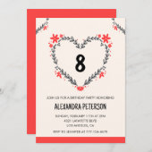 Uitnodigingen voor de 8e verjaardag voor haar bloe (Voorkant / Achterkant)