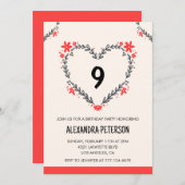 Uitnodigingen voor de 9e verjaardag voor haar bloe (Voorkant / Achterkant)