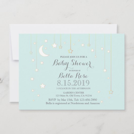 Uitnodigingen voor de baby-douche van de mint-grij (Voorkant)