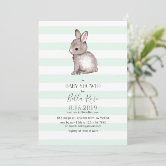 Uitnodigingen voor de babydouche van Mint gray (Staand voorkant)