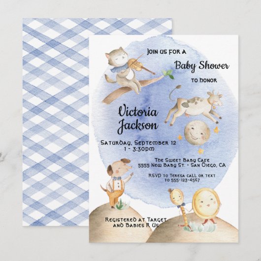 Uitnodigingen voor de babydouche van Nursery Rhyme (Voorkant / Achterkant)