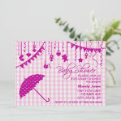 Uitnodigingen voor de babydouche van Roze Gingham  (Staand voorkant)