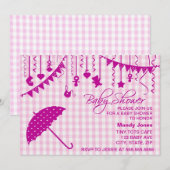 Uitnodigingen voor de babydouche van Roze Gingham  (Voorkant / Achterkant)