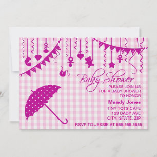Uitnodigingen voor de babydouche van Roze Gingham