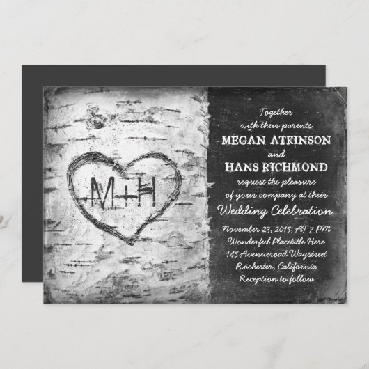 Uitnodigingen voor de Birch Tree bruiloft (Voorkant / Achterkant)