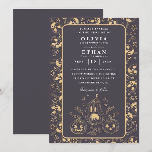  uitnodigingen voor de bruiloft halloween (Voorkant / Achterkant)