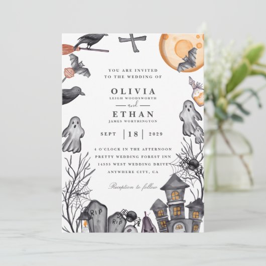 uitnodigingen voor de bruiloft halloween (Staand voorkant)