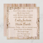 Uitnodigingen voor de bruiloft met roestbruin hout (Voorkant / Achterkant)