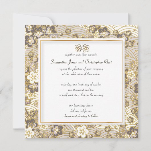 Uitnodigingen voor de bruiloft Tan Sakura Chirimen (Achterkant)