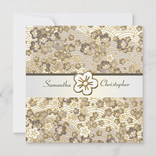 Uitnodigingen voor de bruiloft Tan Sakura Chirimen (Voorkant)