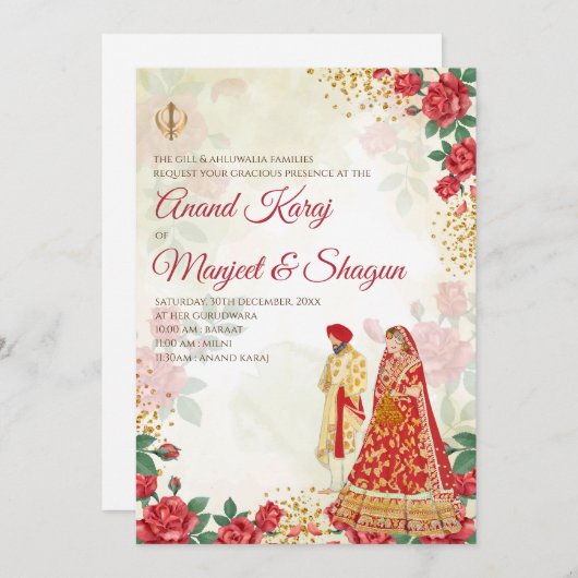 Uitnodigingen voor de bruiloft van Anand Karaj en (Voorkant / Achterkant)
