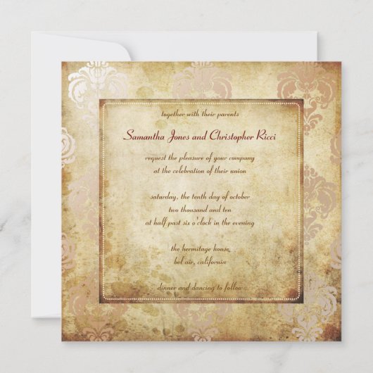 uitnodigingen voor de bruiloft van Damask en faux (Achterkant)