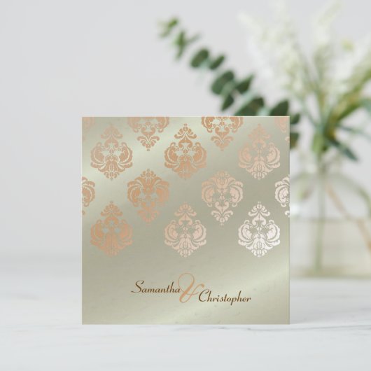 uitnodigingen voor de bruiloft van Damask en faux (Staand voorkant)